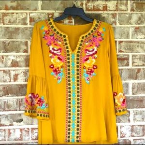 Gorgeous Yellow Boho Floral Bell Sleeve Blouse